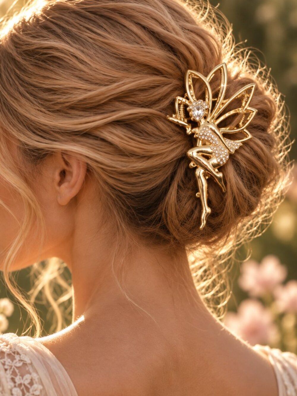 Gold Rhinestone Fairy Hair Claw Clip Large Pixie Bridal Fantasy Luxe Statement